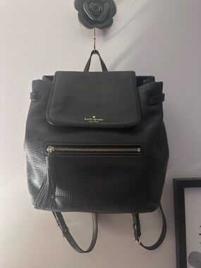 Kate Spade Black Pebbled Leather Backpack with Gold Hardware